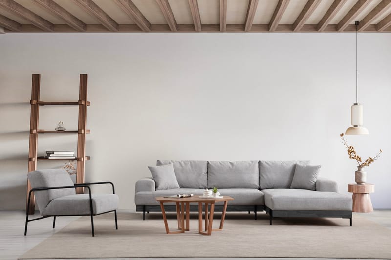 Eti 4-personers Højrevendt L-formet Hjørnesofa med Divan 98 cm i Stof - Grå - Møbler - Sofaer - Sofa med chaiselong