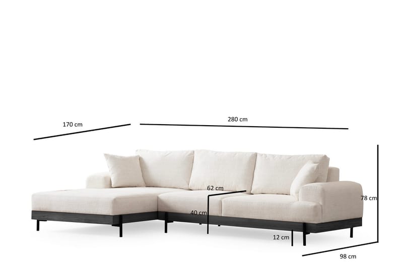 Eti Hjørnesofa 3-pers - Hvid - Møbler - Sofaer - Sofa med chaiselong - 4 personers sofa med chaiselong