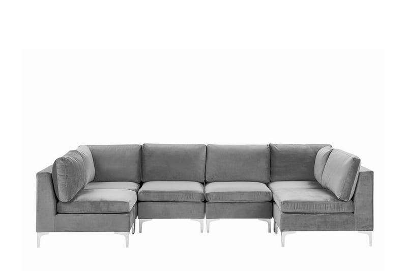 Evja 6-Pers. Chaiselongsofa - Velour/Grå - Sofa med chaiselong