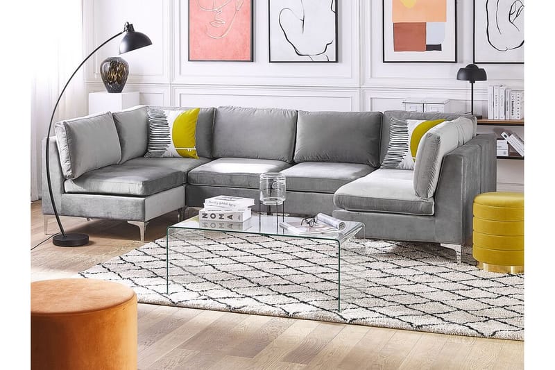 Evja 6-Pers. Chaiselongsofa - Velour/Grå - Sofa med chaiselong