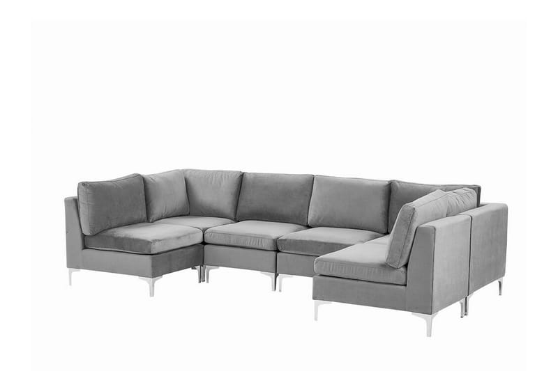 Evja 6-Pers. Chaiselongsofa - Velour/Grå - Sofa med chaiselong