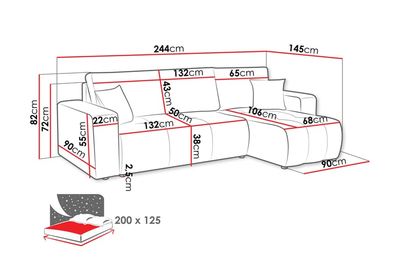 Flo Sovesofa med Chaiselong 3-personers - Sort - Møbler - Sofaer - Sofa med chaiselong