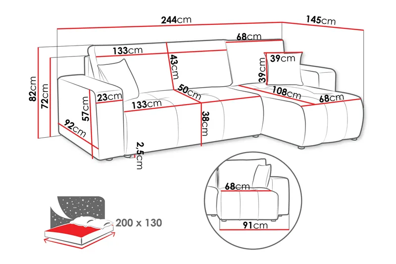 Flo Sovesofa med Chaiselong 3-personers - Grå - Møbler - Sofaer - Sofa med chaiselong