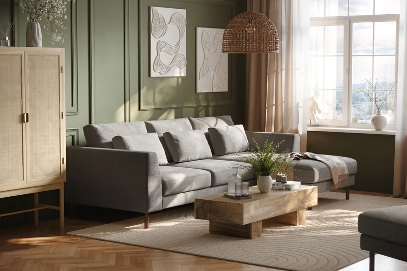 Florenz 3-personers Sofa med Divan Højre - Lysegrå - Møbler - Sofaer - Sofa med chaiselong - 3 personers sofa med chaiselong