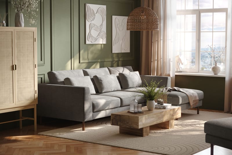 Florenz 3-personers Sofa med Divan Højre - Lysegrå - Møbler - Sofaer - Sofa med chaiselong - 3 personers sofa med chaiselong