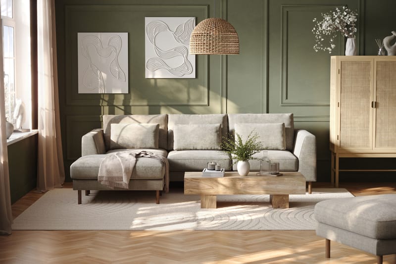 Florenz 3-personers Venstrevendt L-formet Chaiselongsofa i Chenille - Grå / Beige - Møbler - Sofaer - Sofa med chaiselong