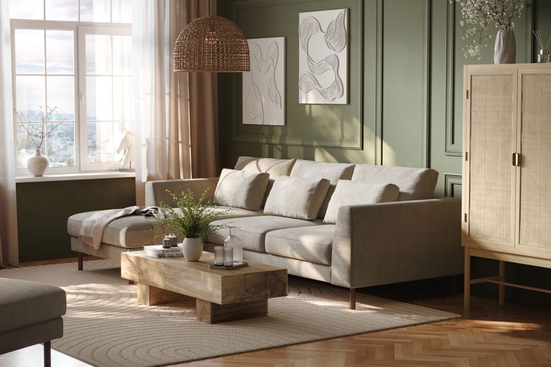 Florenz 3-personers Venstrevendt L-formet Chaiselongsofa i Chenille - Grå / Beige - Møbler - Sofaer - Sofa med chaiselong