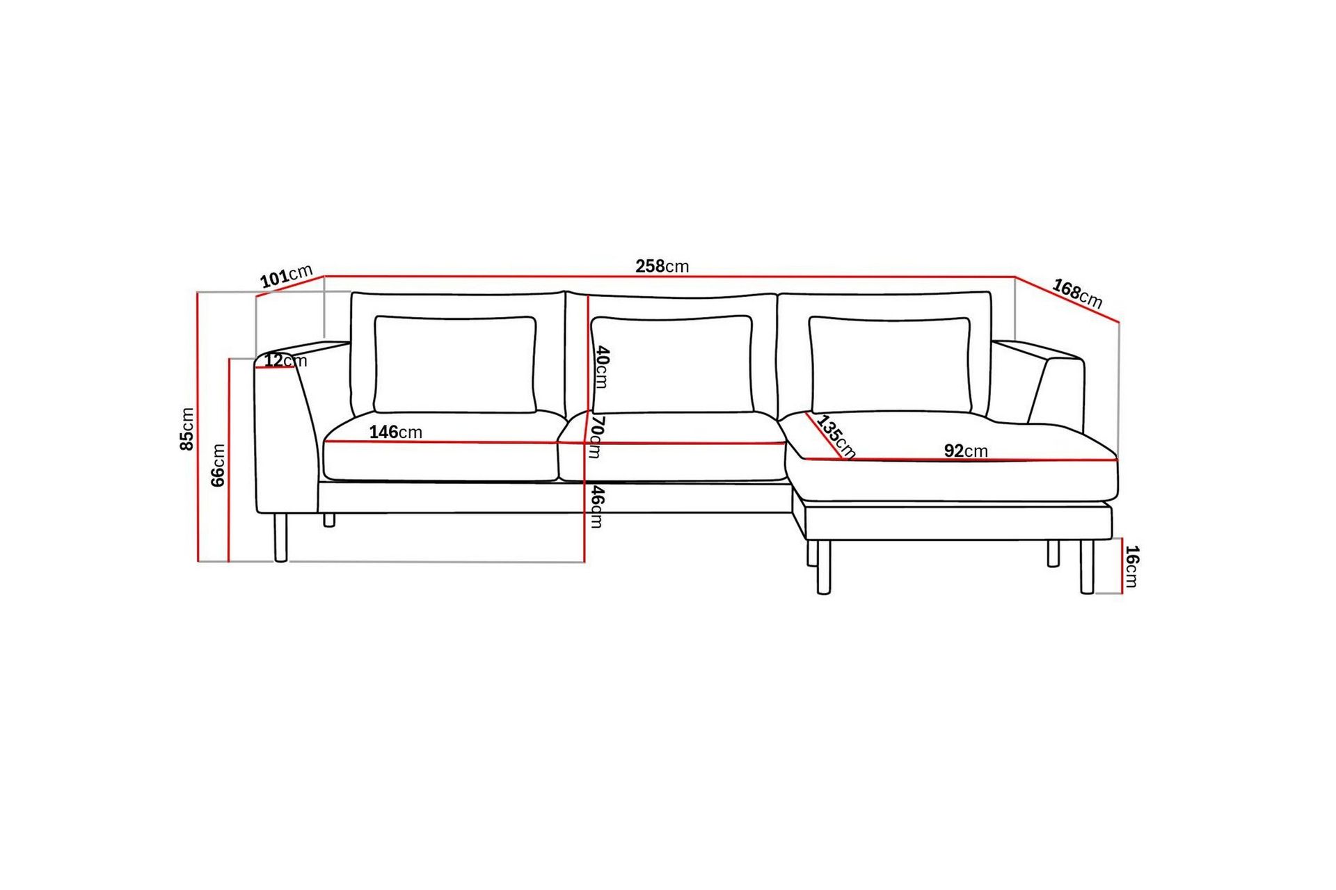 Florenz 3-personers Højrevendt L-formet Chaiselongsofa i Stof - Beige - Møbler - Sofaer - Sofa med chaiselong