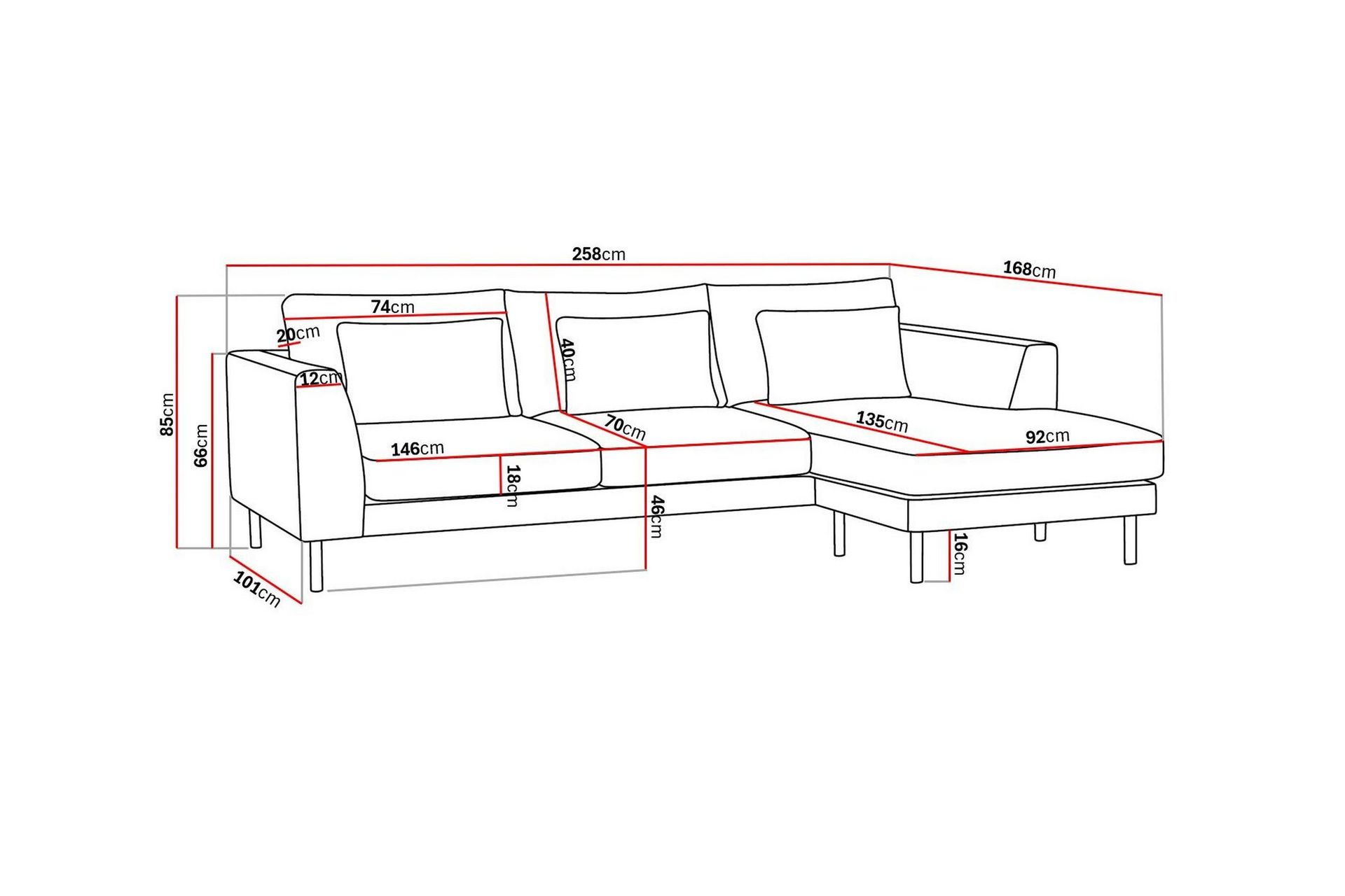 Florenz 3-personers Højrevendt L-formet Chaiselongsofa i Stof - Beige - Møbler - Sofaer - Sofa med chaiselong