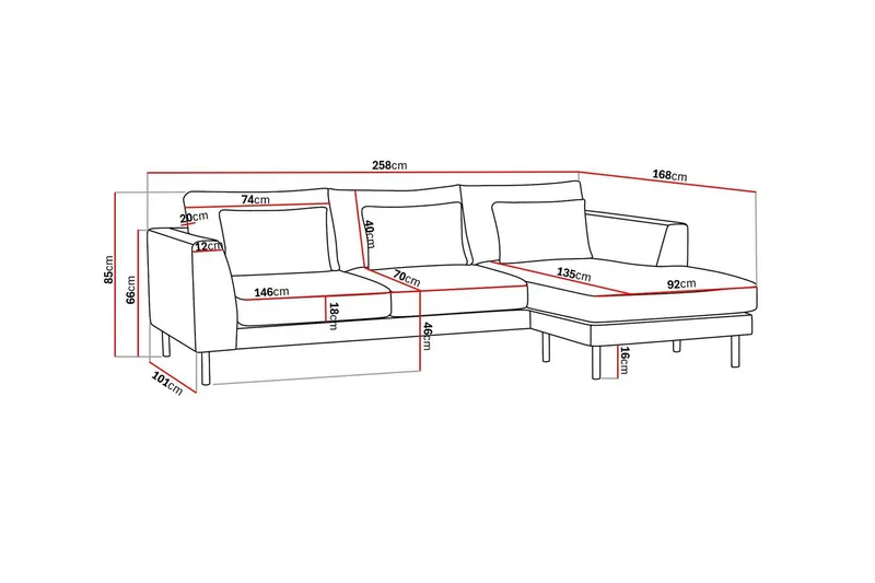 Florenz 3-personers Sofa med Divan Højre - Lysegrå - Møbler - Sofaer - Sofa med chaiselong - 3 personers sofa med chaiselong