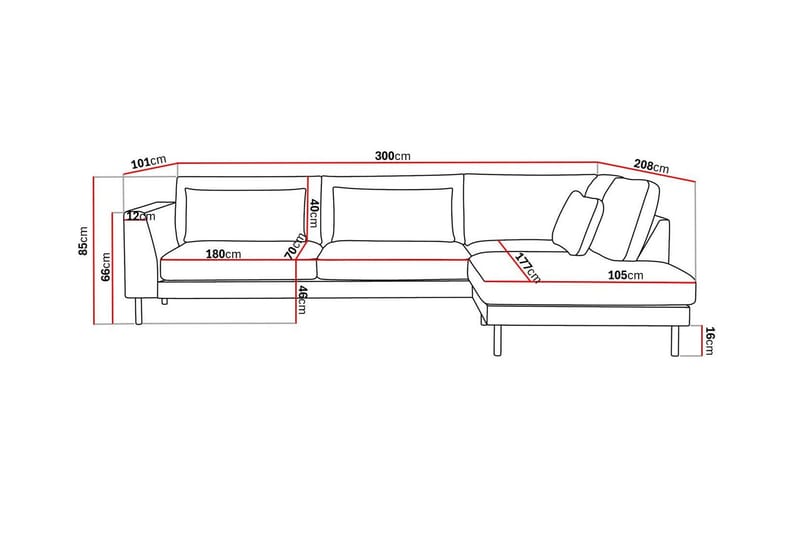 Florenz 4-personers Højrevendt L-formet Chaiselongsofa i Stof - Grå / Beige - Møbler - Sofaer - Sofa med chaiselong - 4 personers sofa med chaiselong