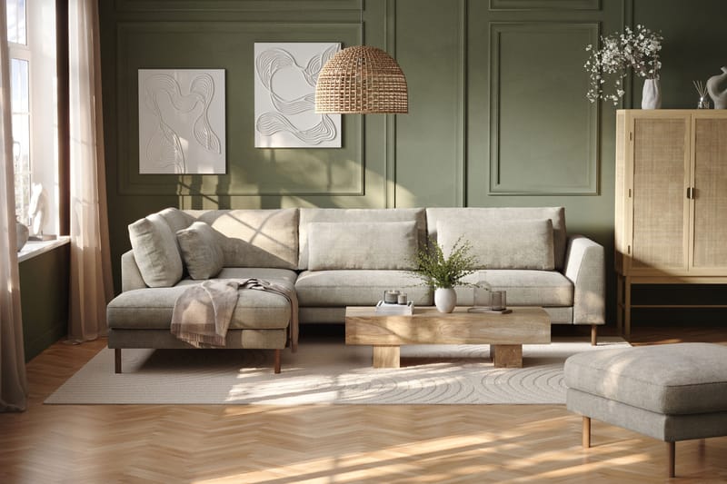 Florenz 4-personers Venstrevendt L-formet Chaiselongsofa i Stof - Grå / Beige - Møbler - Sofaer - Sofa med chaiselong