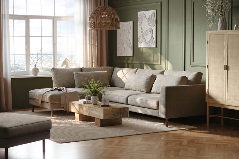 Florenz 4-personers Venstrevendt L-formet Chaiselongsofa i Stof - Grå / Beige - Møbler - Sofaer - Sofa med chaiselong