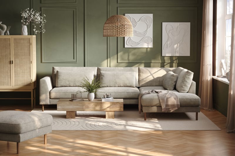 Florenz 4-personers Højrevendt L-formet Chaiselongsofa i Stof - Grå / Beige - Møbler - Sofaer - Sofa med chaiselong