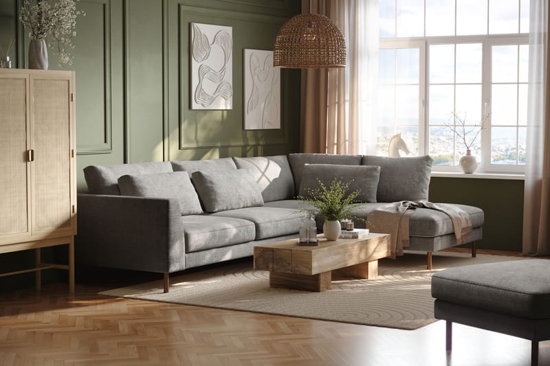 Florenz 4-personers Højrevendt L-formet Chaiselongsofa i Chenille - Lysegrå - Møbler - Sofaer - Sofa med chaiselong