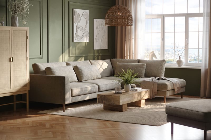 Florenz 4-personers Højrevendt L-formet Chaiselongsofa i Stof - Grå / Beige - Møbler - Sofaer - Sofa med chaiselong - 4 personers sofa med chaiselong