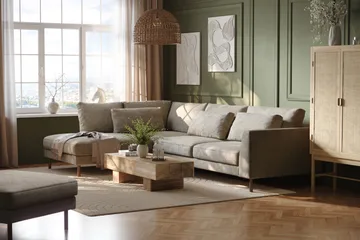 Florenz 4-personers Venstrevendt L-formet Chaiselongsofa i Stof - Grå/Beige - Møbler - Sofaer - Sofa med chaiselong