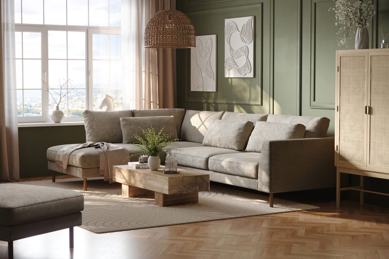 Florenz 4-personers Venstrevendt L-formet Chaiselongsofa i Stof - Grå / Beige - Møbler - Sofaer - Sofa med chaiselong - 4 personers sofa med chaiselong