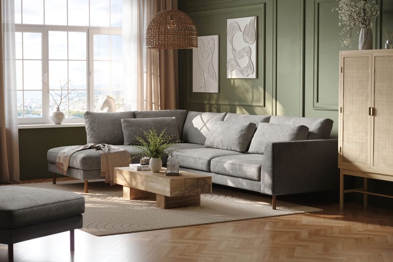 Florenz 4-personers Venstrevendt L-formet Chaiselongsofa i Chenille - Lysegrå - Møbler - Sofaer - Sofa med chaiselong - 4 personers sofa med chaiselong