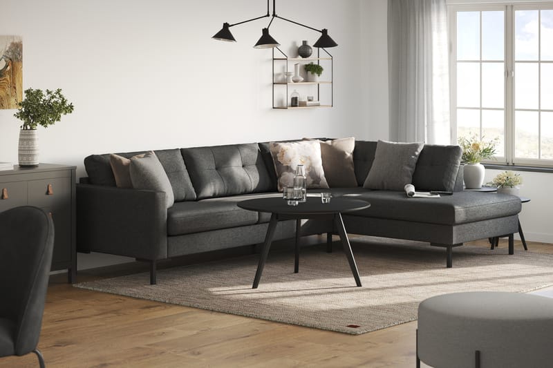 Frillestad 4-personers Højrevendt L-formet Chaiselongsofa i Stof - Mørkegrå - Møbler - Sofaer - Sofa med chaiselong