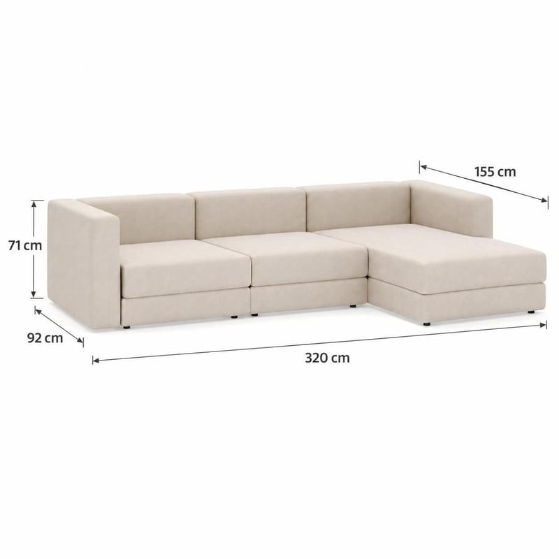 Hagblom 4-sæders Vendbar Chaiselongsofa 320 cm med Opbevaring i Chenille - Beige - Møbler - Sofaer - Sofa med chaiselong