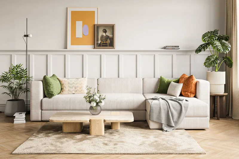 Hagblom 4-sæders Vendbar Chaiselongsofa 320 cm med Opbevaring i Corduroy - Beige - Møbler - Sofaer - Sofa med chaiselong