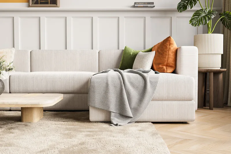 Hagblom 4-sæders Vendbar Chaiselongsofa 320 cm med Opbevaring i Corduroy - Beige - Møbler - Sofaer - Sofa med chaiselong