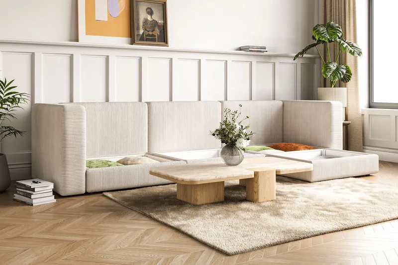 Hagblom 4-personers Divansofa med Opbevaring Vendbar - Beige - Møbler - Sofaer - Sofa med chaiselong