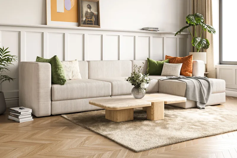 Hagblom 4-personers Divansofa med Opbevaring Vendbar - Beige - Møbler - Sofaer - Sofa med chaiselong