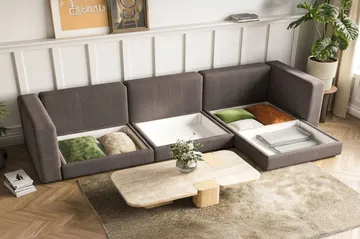 Hagblom 4-personers Divansofa med Opbevaring Vendbar - Taupe - Møbler - Sofaer - Sofa med chaiselong