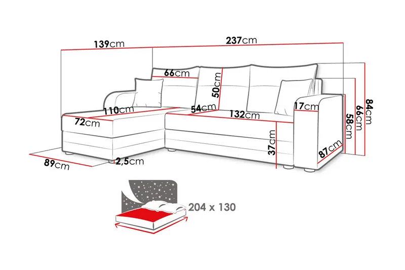 Hewlet Sofa med Divan 3-personers - Blå - Møbler - Sofaer - Sofa med chaiselong