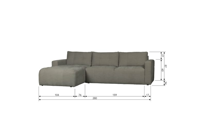 Hippylur 3-Pers. Sofa Venstre - Varmgrå - Møbler - Sofaer - Sofa med chaiselong
