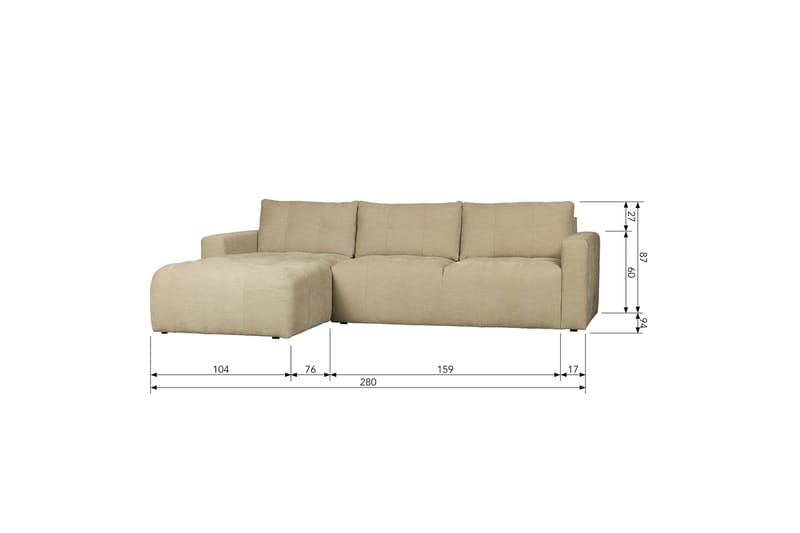 Hippylur 3-Pers. Sofa Venstre - Sand - Sofa med chaiselong - 3 personers sofa med chaiselong