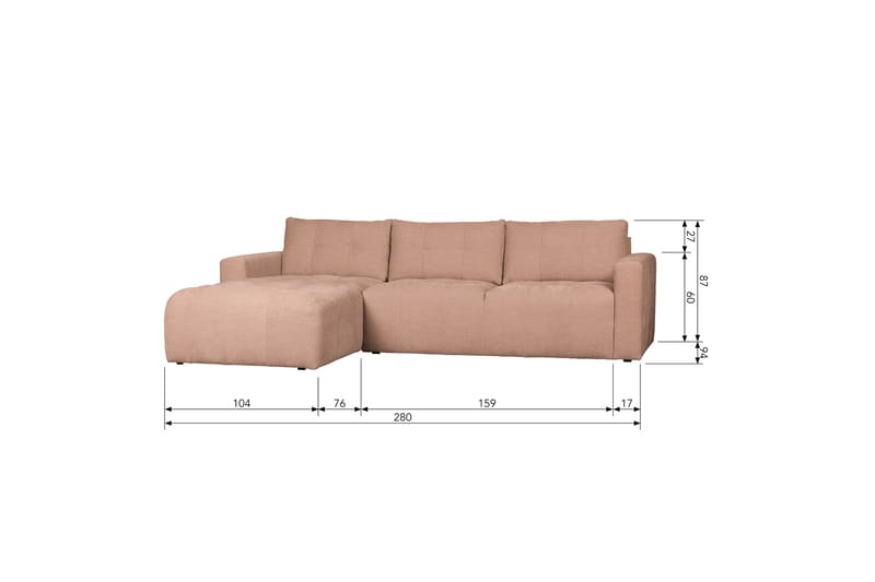 Hippylur 3-Pers. Sofa Venstre - Lyserød - Møbler - Sofaer - Sofa med chaiselong