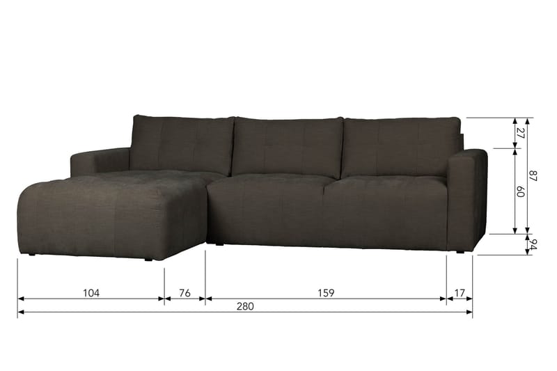 Hippylur 3-Pers. Sofa Venstre - Antracit - Sofa med chaiselong - 3 personers sofa med chaiselong