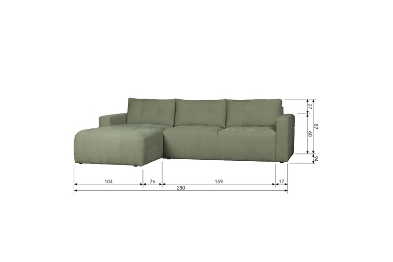 Hippylur 3-Pers. Sofa Venstre - Grøn - Møbler - Sofaer - Sofa med chaiselong