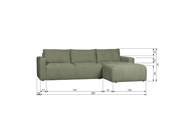 Hippylur 3-Pers. Sofa Højre - Grøn - Sofa med chaiselong - 3 personers sofa med chaiselong