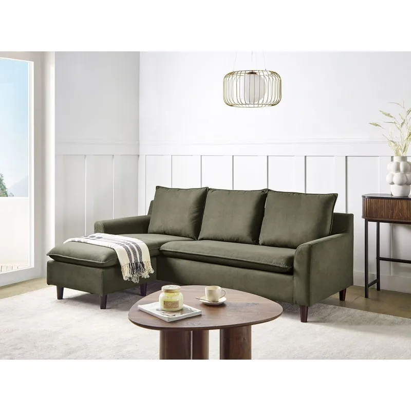 Hjørnesofa Elvenes - Grønt, mørkt træ/Højrevendt - Møbler - Sofaer - Hjørnesofa - Hjørnesofa med chaiselong