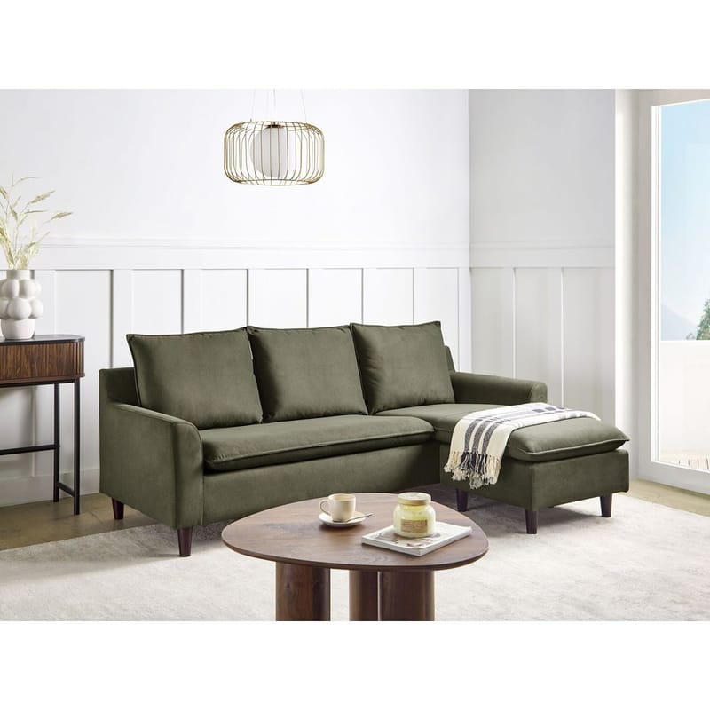 Hjørnesofa Elvenes - Grønt, mørkt træ/Venstrevendt - Møbler - Sofaer - Hjørnesofa