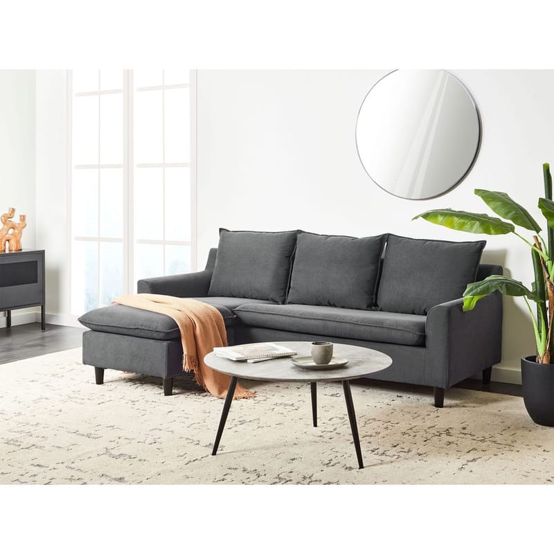 Hjørnesofa Elvenes - Mørkegrå, mørkt træ/Højrevendt - Møbler - Sofaer - Hjørnesofa