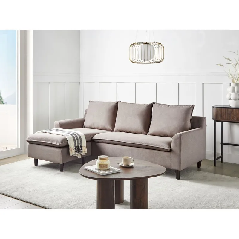 Hjørnesofa Elvenes - Taupe, mørkt træ/Højrevendt - Møbler - Sofaer - Hjørnesofa - Hjørnesofa med chaiselong