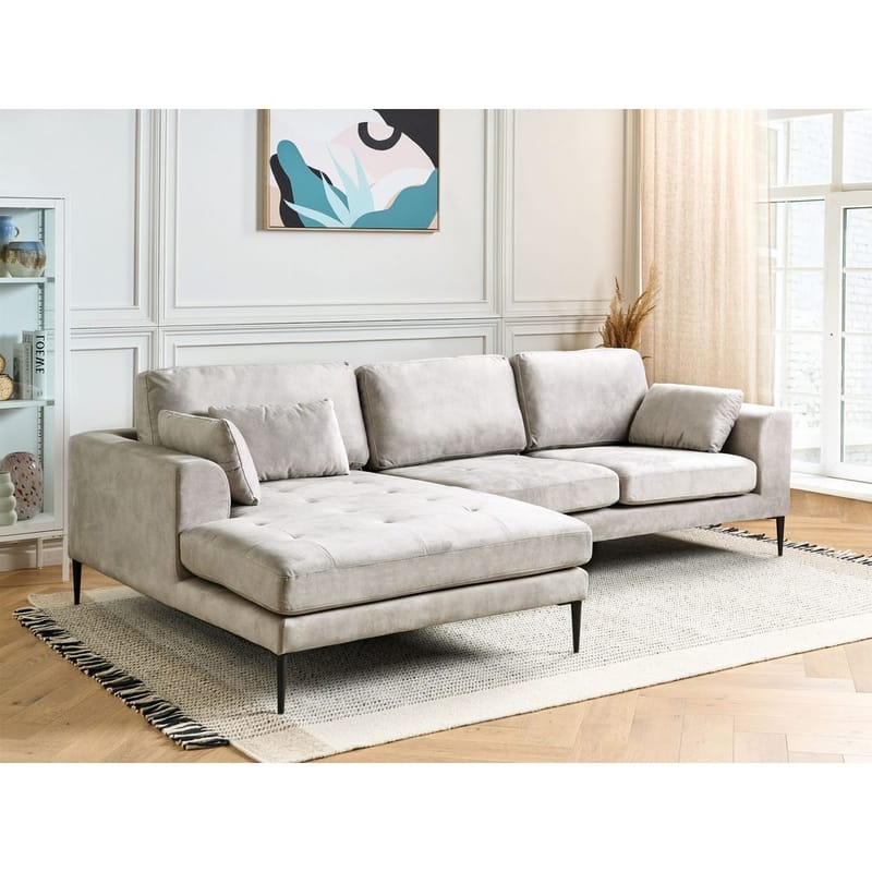 Hjørnesofa Flam - Grå, sort/Højrevendt/Fløjl - Møbler - Sofaer - Hjørnesofa - Hjørnesofa med chaiselong