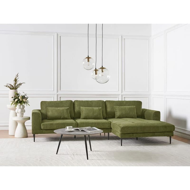 Hjørnesofa Flam - Grøn, Sort/Venstrevendt/Polyester - Møbler - Sofaer - Hjørnesofa