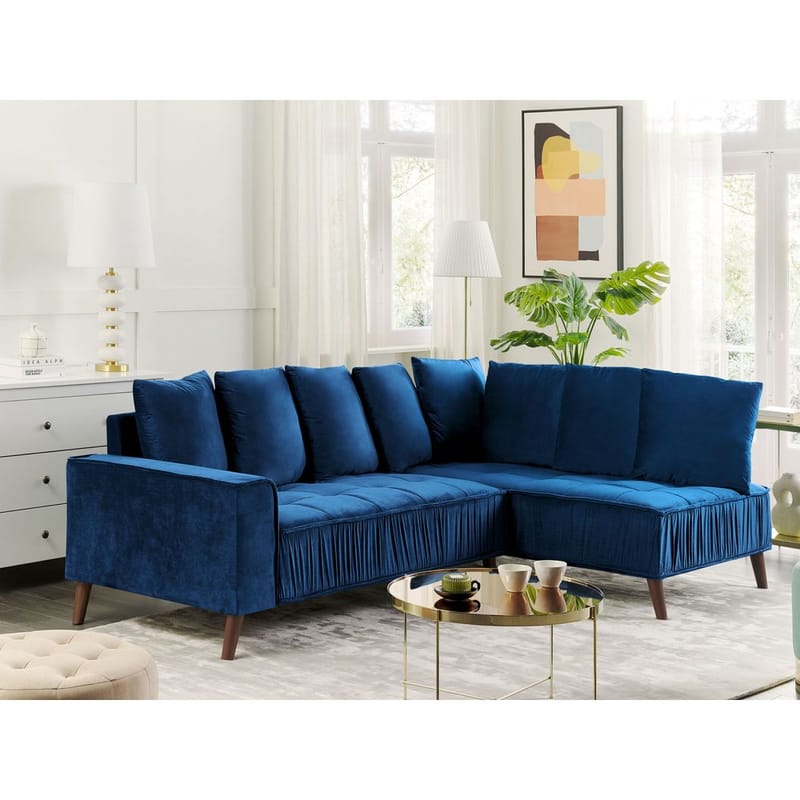 Hjørnesofa Grena - Blåt, Mørkt Træ - Møbler - Sofaer - Hjørnesofa - Howard hjørnesofa