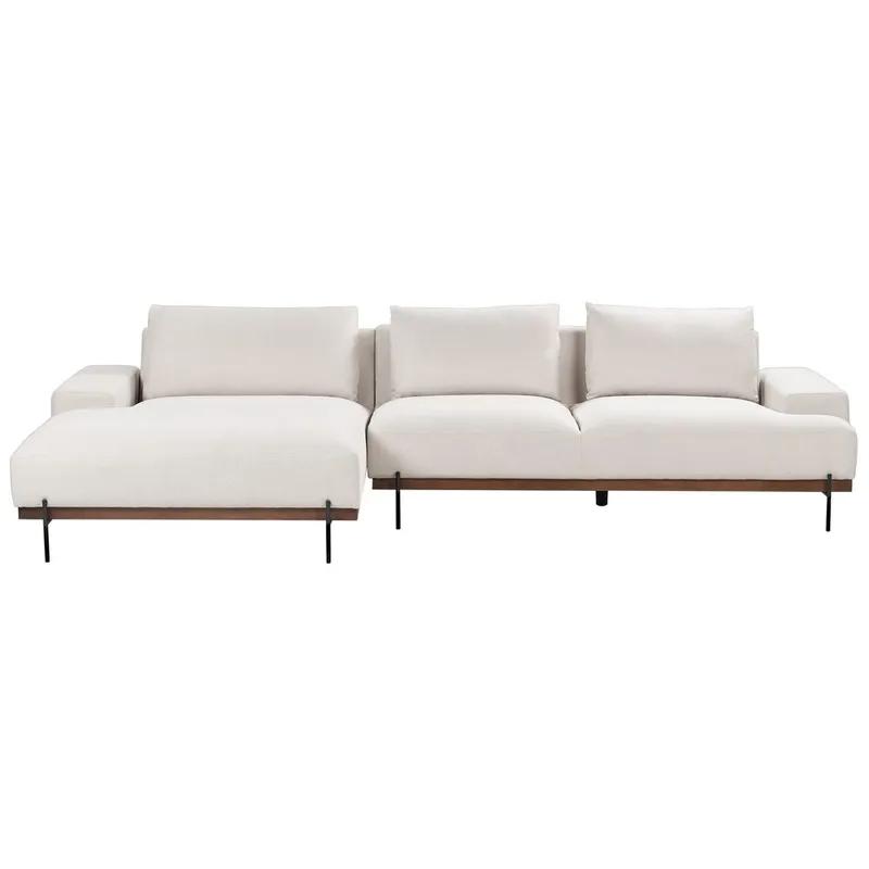Hjørnesofa Mariferd, Beige, sort, mørkt træ/Højrevendt