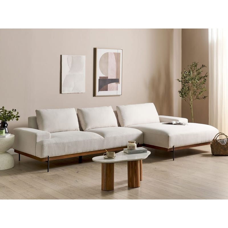 Hjørnesofa Mariferd - Beige, sort, mørkt træ/Venstrevendt - Møbler - Sofaer - Hjørnesofa