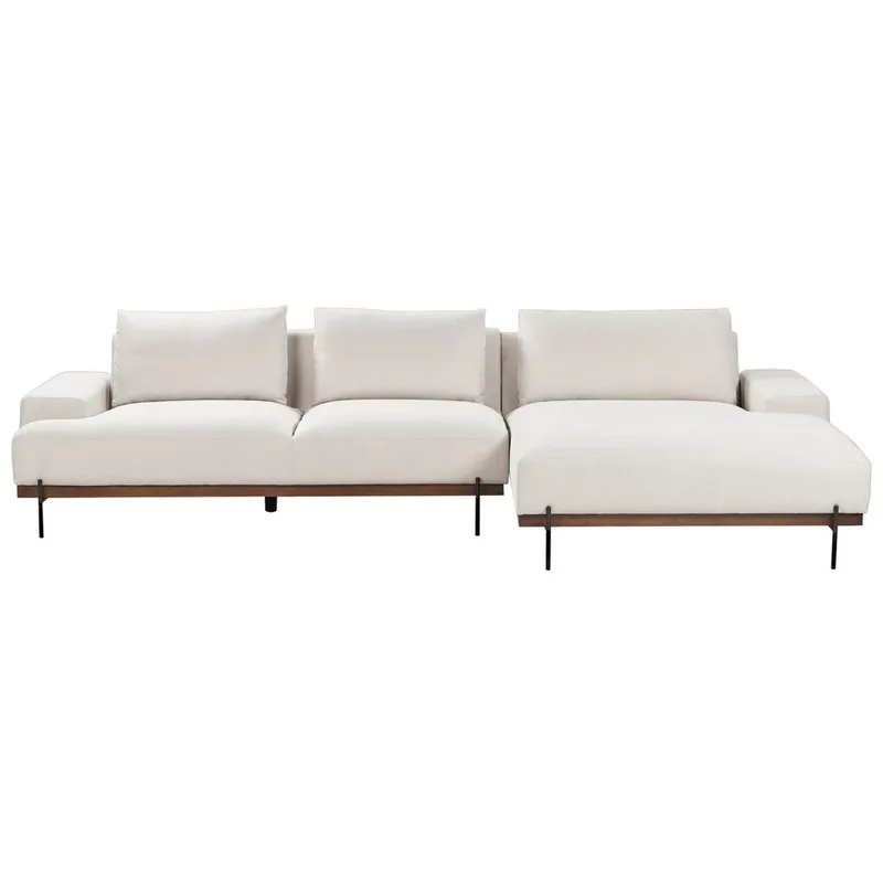 Hjørnesofa Mariferd, Beige, sort, mørkt træ/Venstrevendt