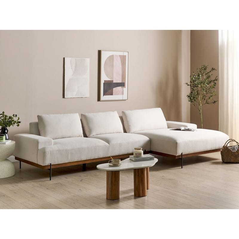 Hjørnesofa Mariferd - Beige, sort, mørkt træ/Venstrevendt - Møbler - Sofaer - Hjørnesofa - Hjørnesofa med chaiselong