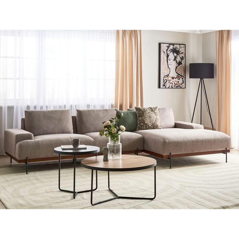 Hjørnesofa Mariferd - Lys brun, sort, mørkt træ/Venstrevendt - Møbler - Sofaer - Hjørnesofa - Hjørnesofa med chaiselong