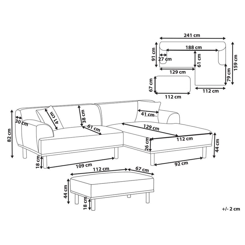 Hjørnesofa med fodskammel Holt - Beige, brun/Polyester - Møbler - Sofaer - Hjørnesofa - Hjørnesofa med chaiselong